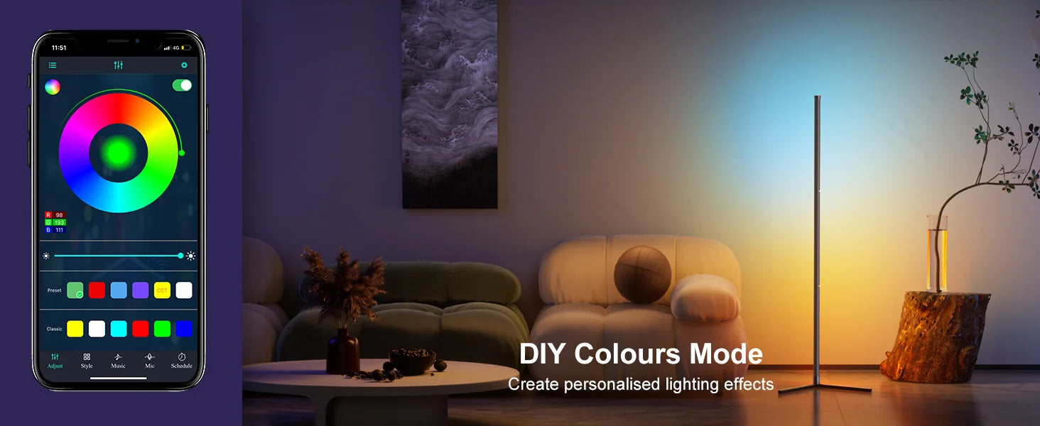 Modern RGB Corner Floor Lamp with Music Sync
